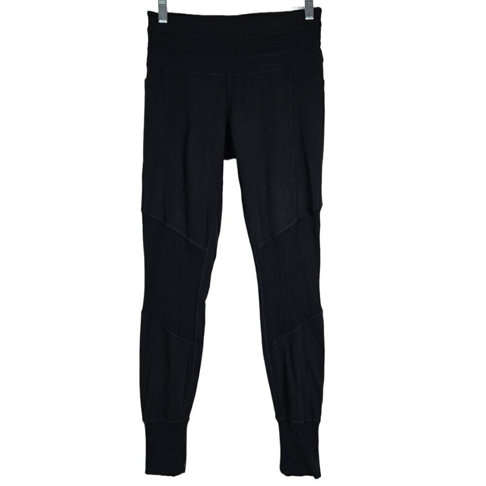 Athleta Excursion Tight Hybrid Rib Panel Legging Jogger Pant Side Pockets Black